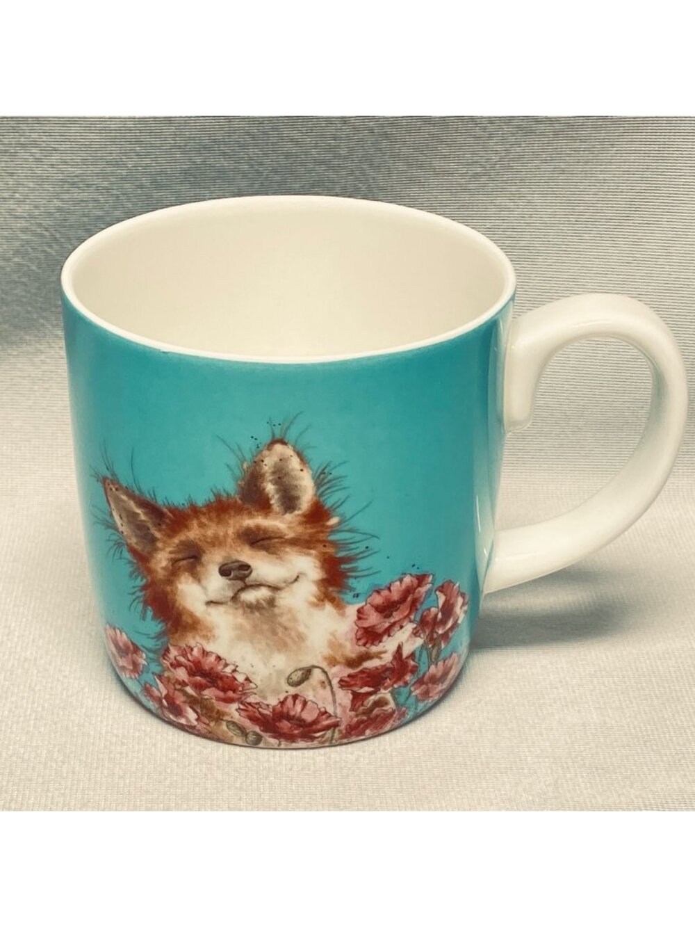 Royal Worcester Wrendale Designs Fox Mug "Poppy Field" 14 Oz Ceramic
